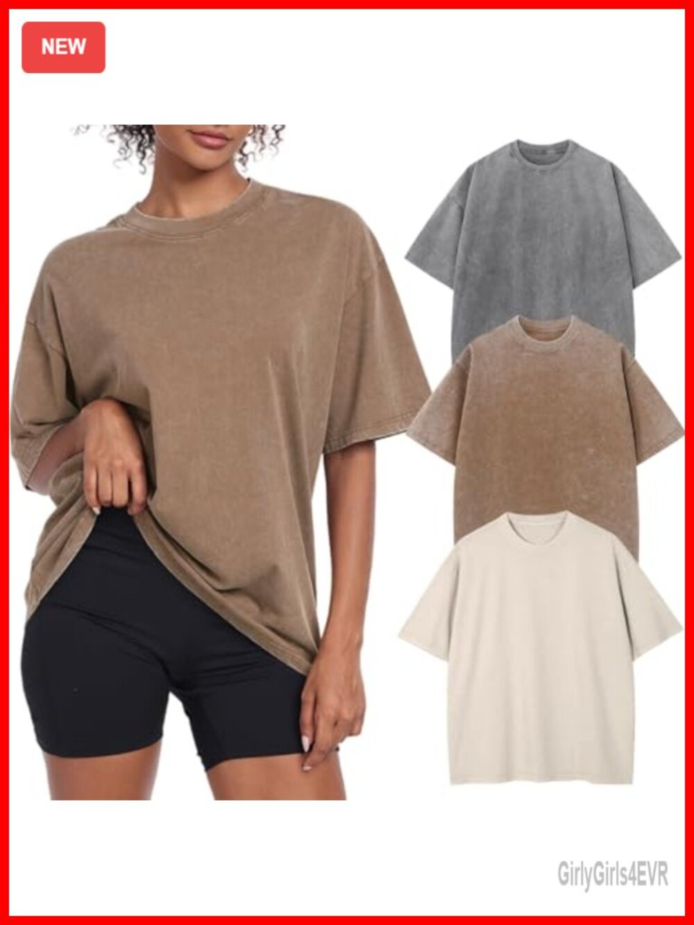 Oversized Acid Washed Cotton Tee Crewneck Baggy Boyfriend Gym Top